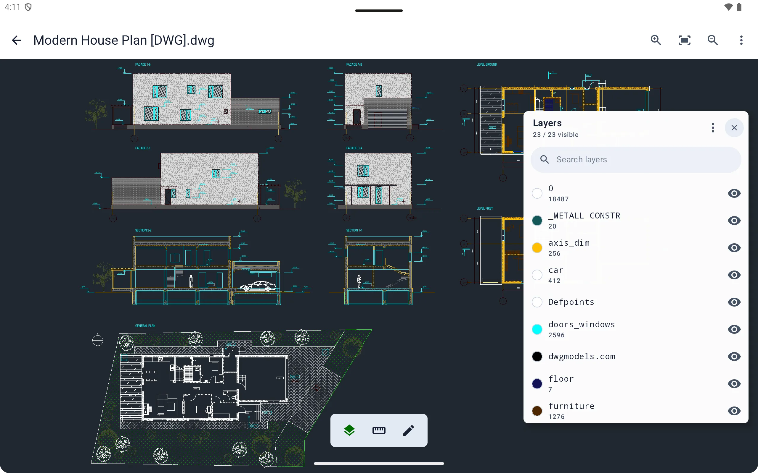 Viewra DWG layer control interface.