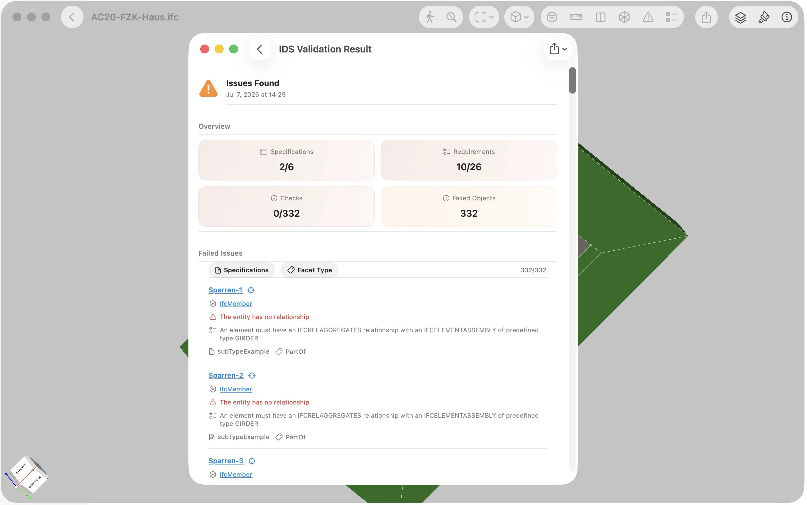 Viewra IFC IDS validation results.