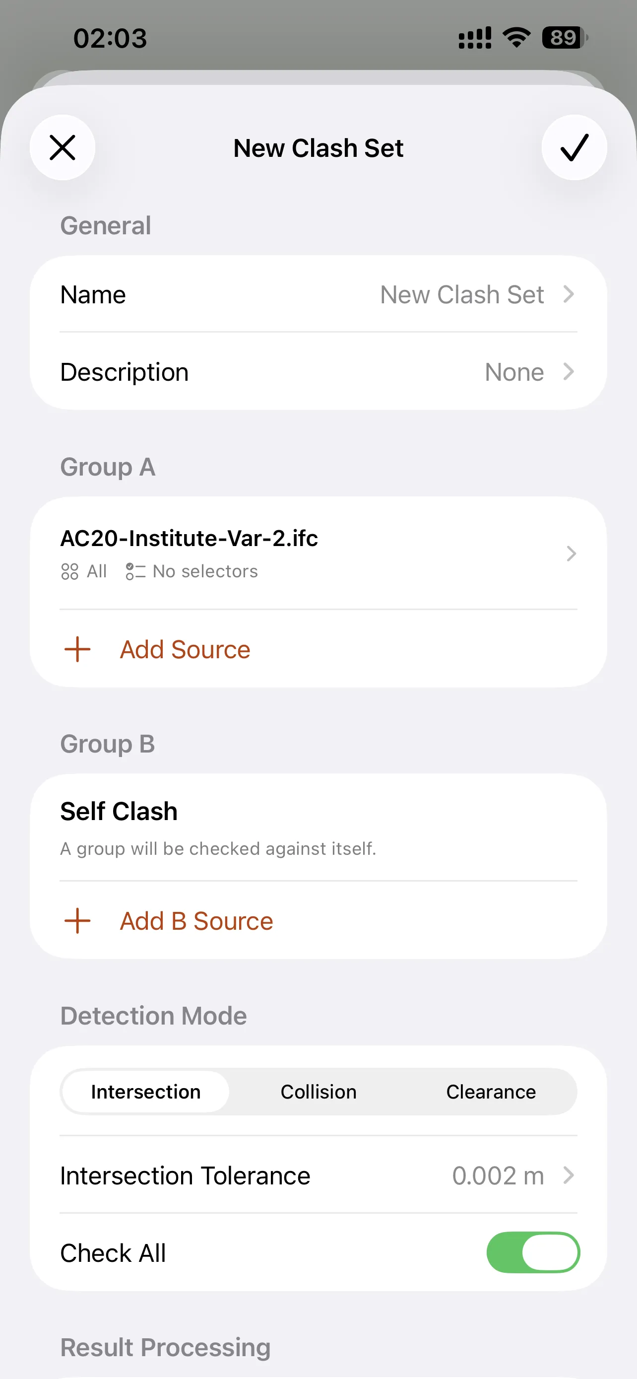Viewra IFC clash detection results.