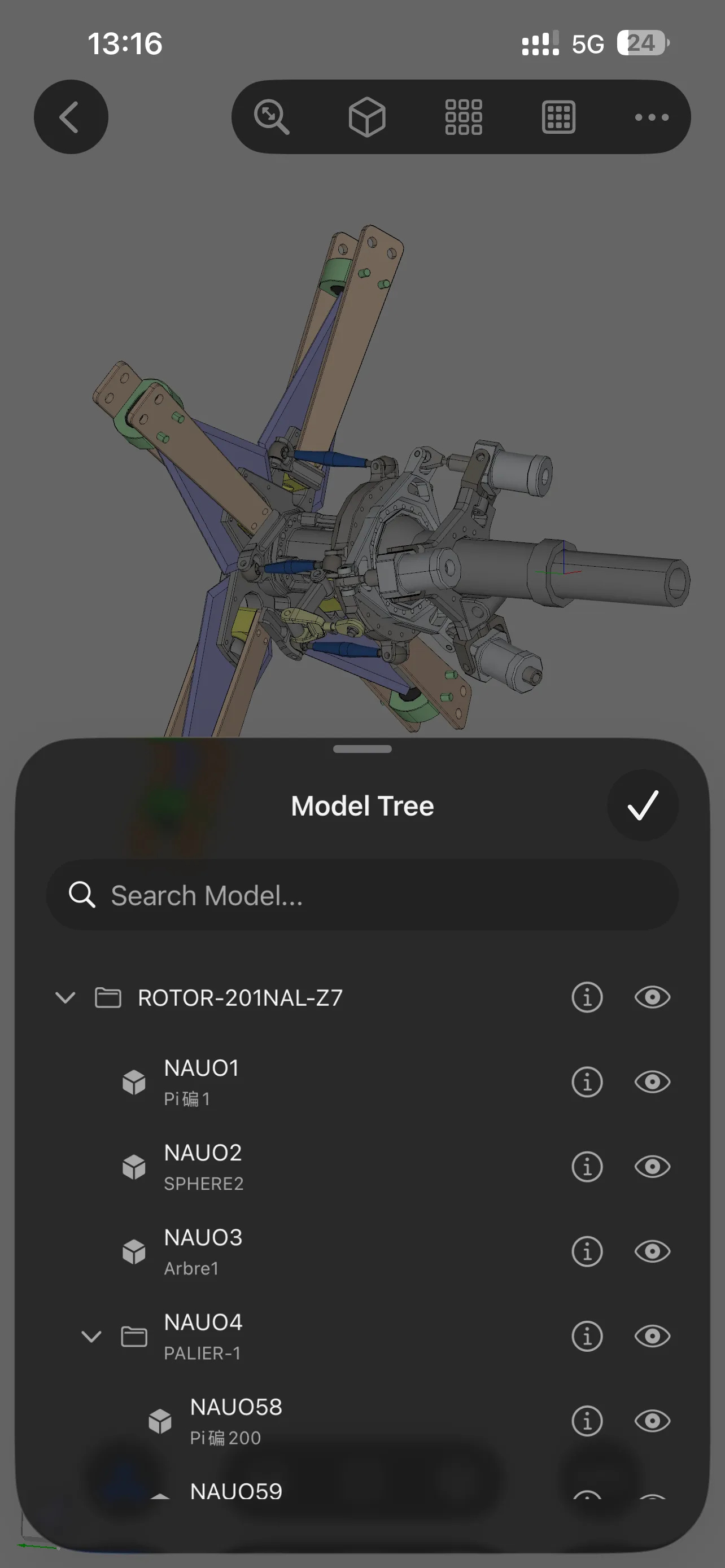 Viewra STEP assembly tree interface.