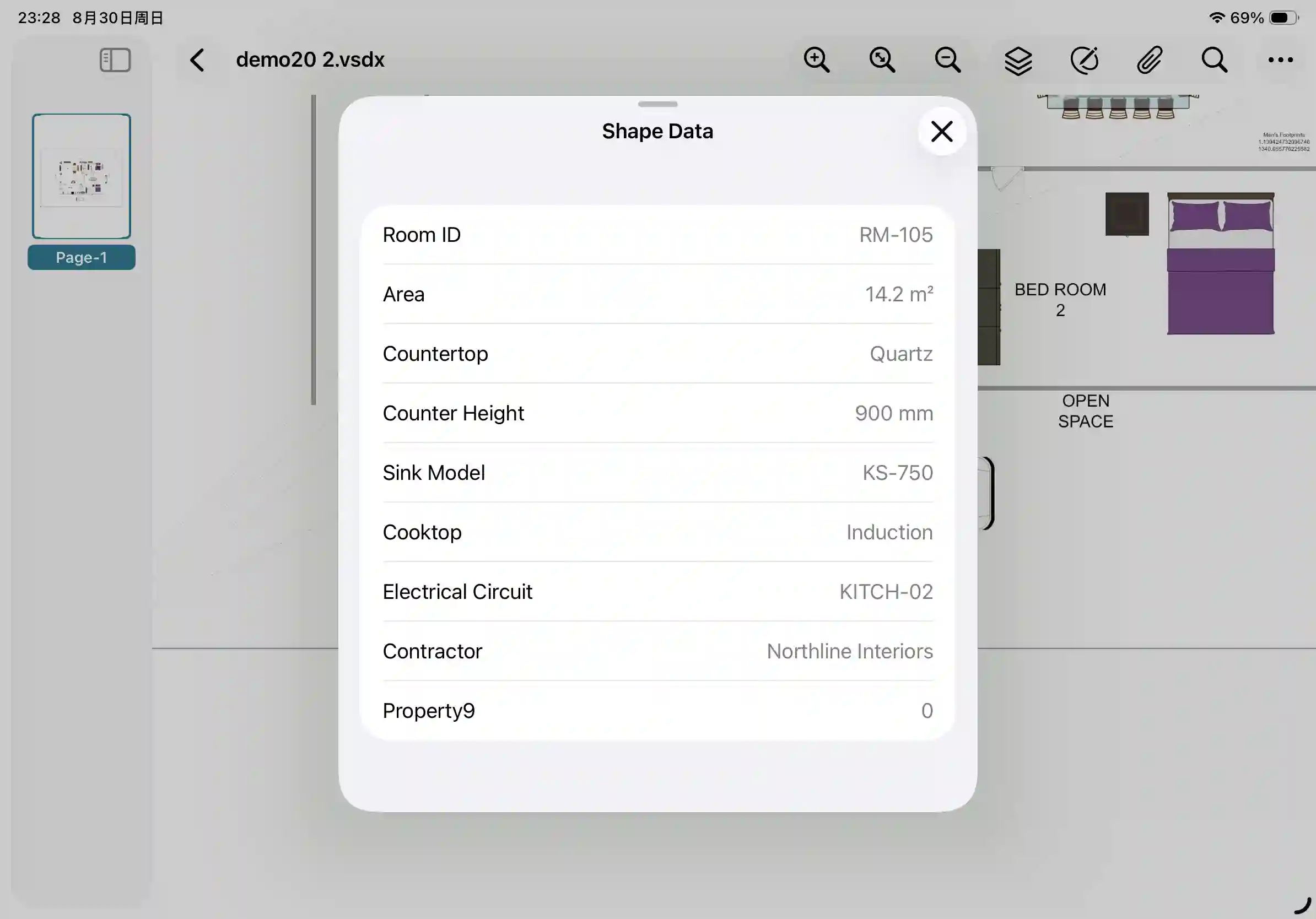 Kiwa displaying Visio shape details on iPad.