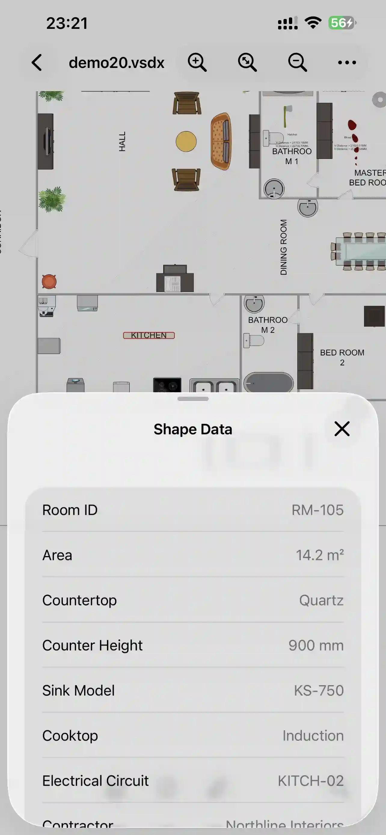 Kiwa displaying Visio shape details on iPhone.