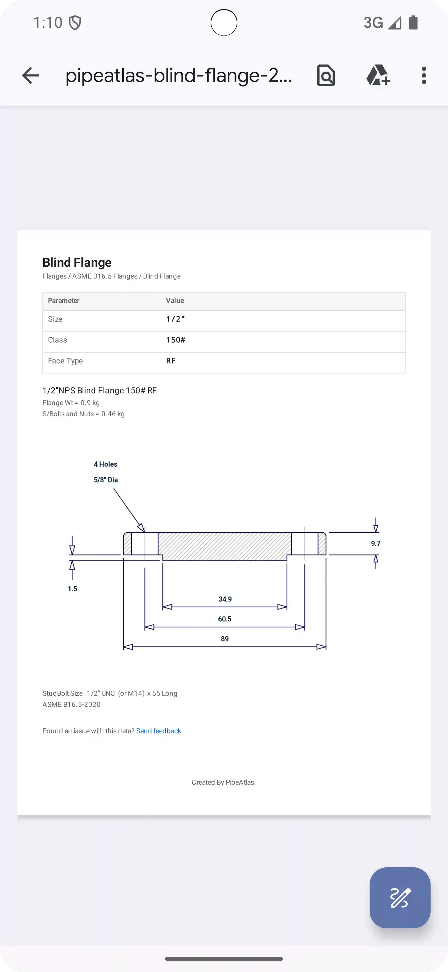 Piping data reference for engineering work.