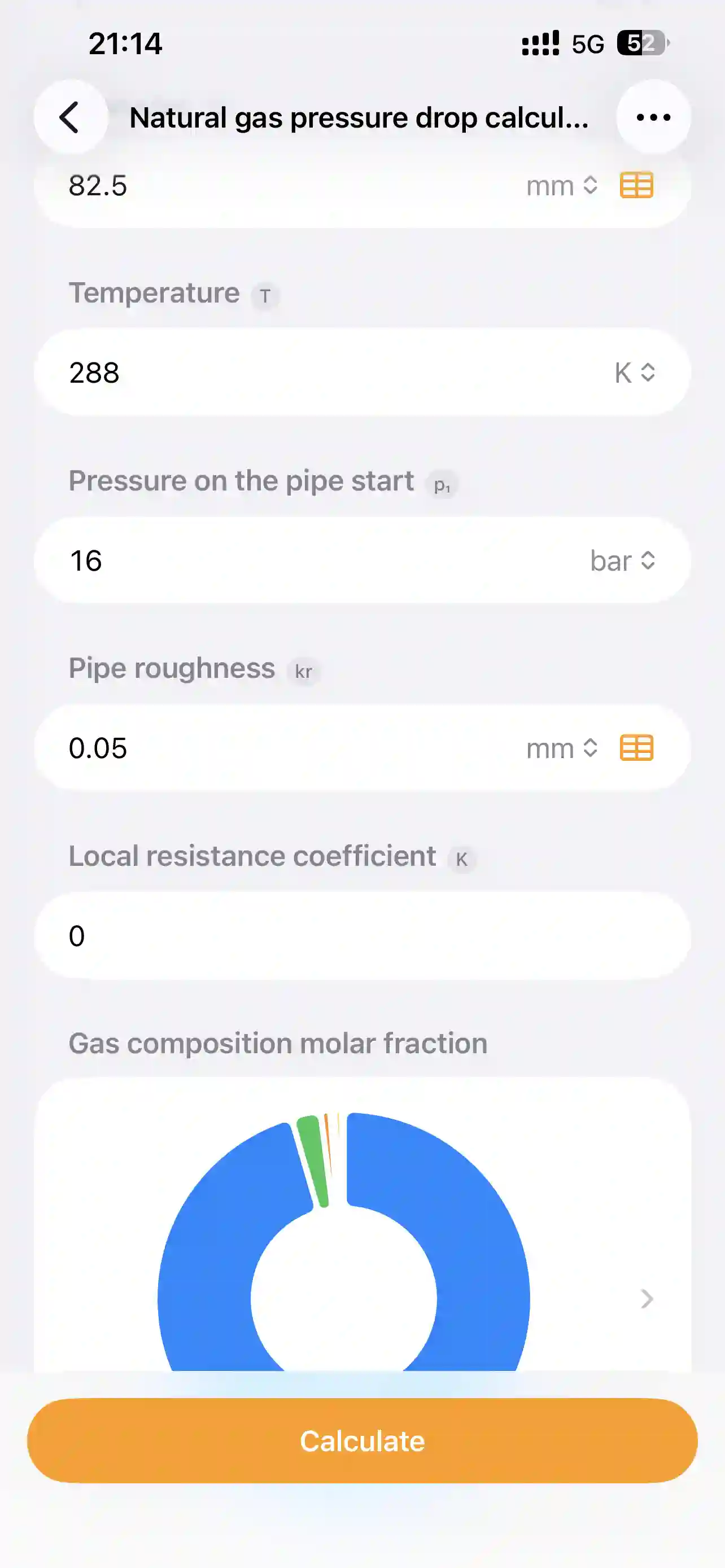 PipeQ pressure loss calculator on iPhone.