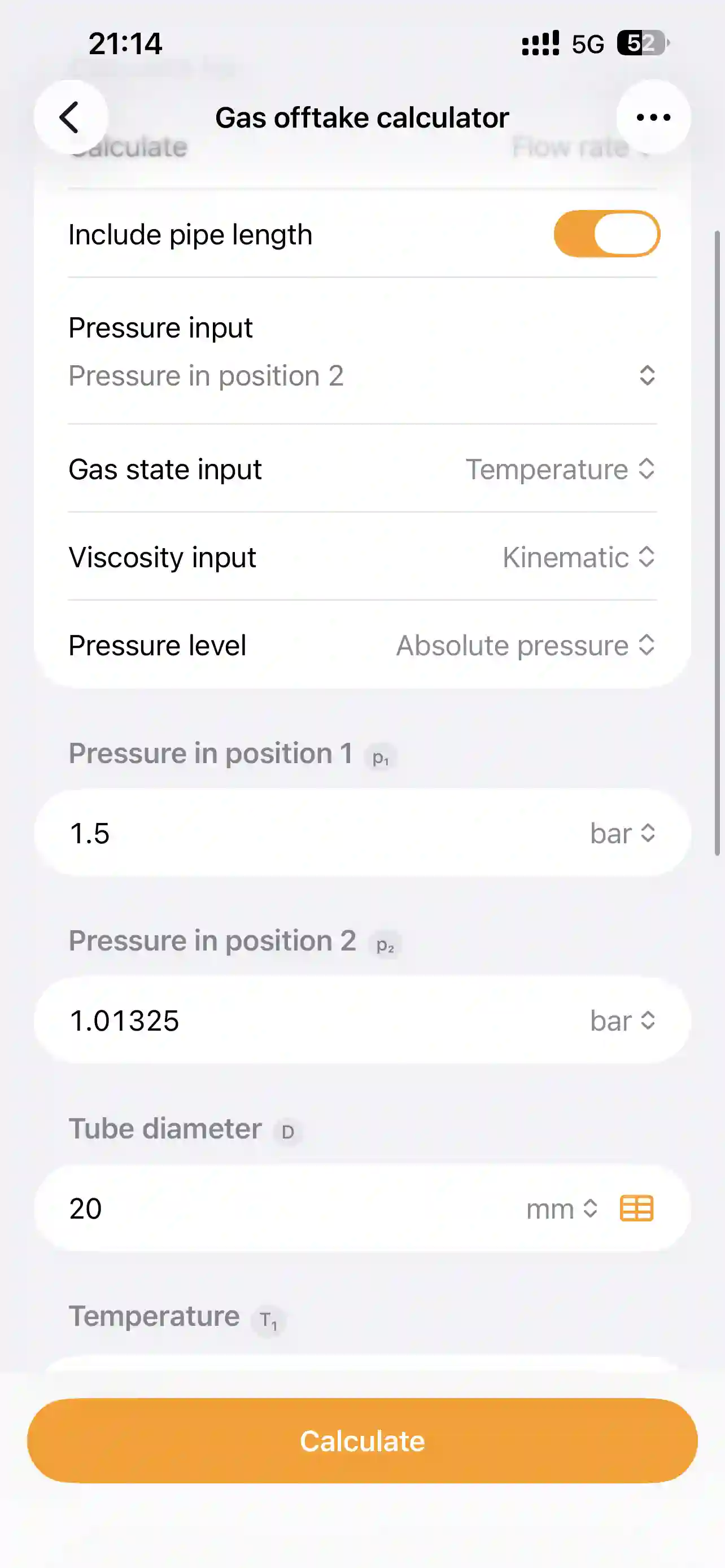 PipeQ pressure loss calculator on iPhone.