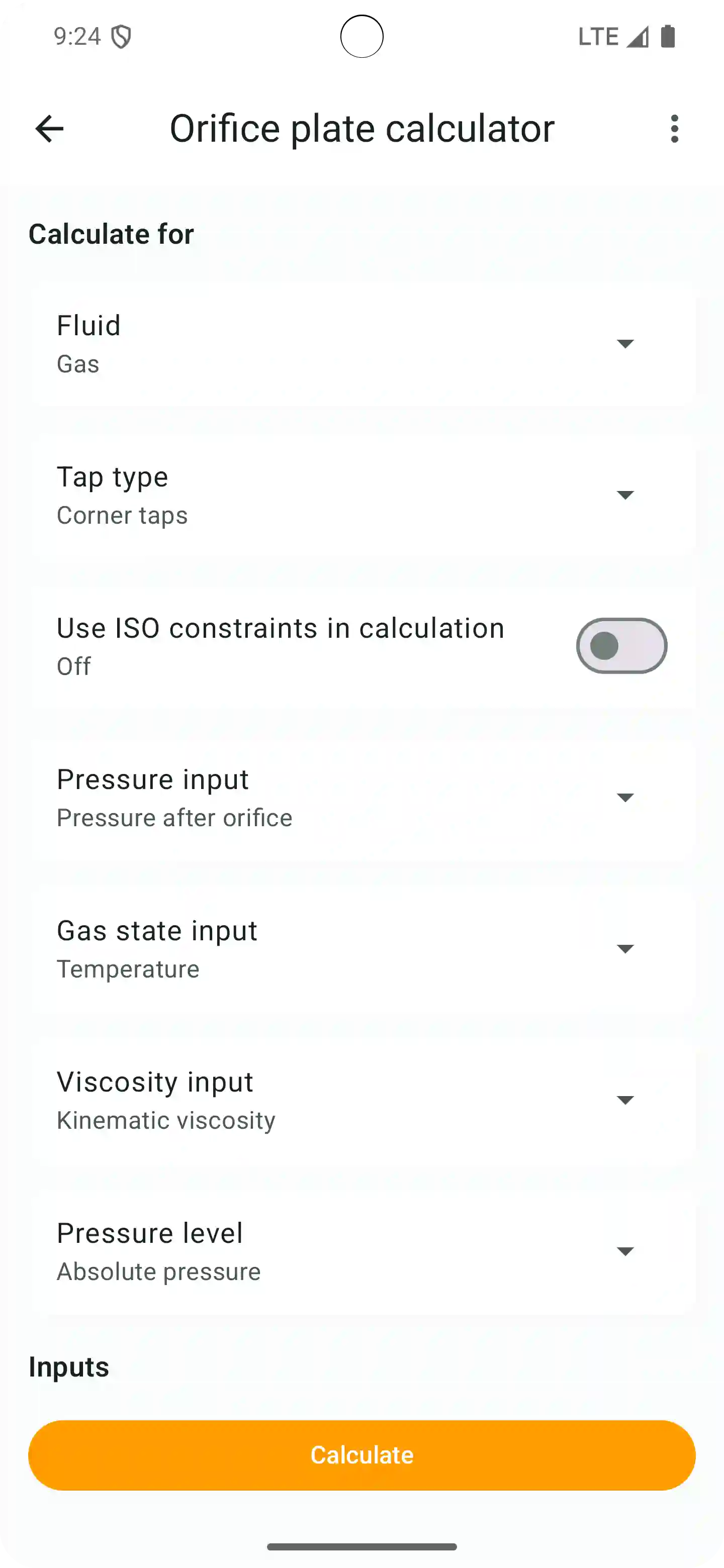 PipeQ differential-pressure flow device calculator on Android.