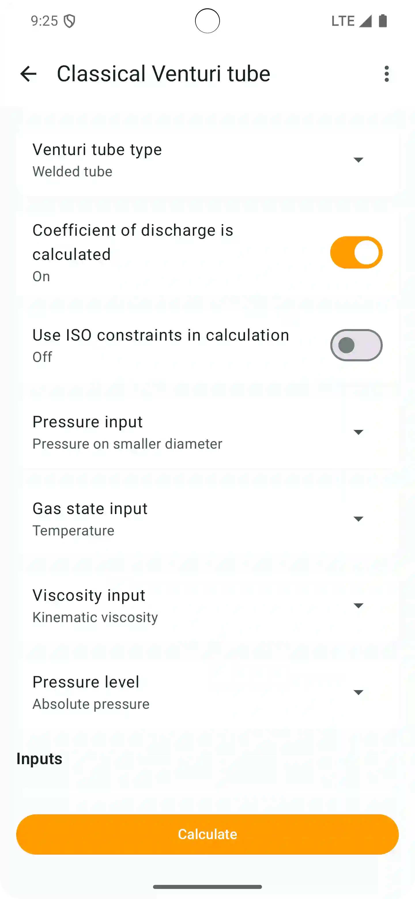 PipeQ differential-pressure flow device calculator on Android.