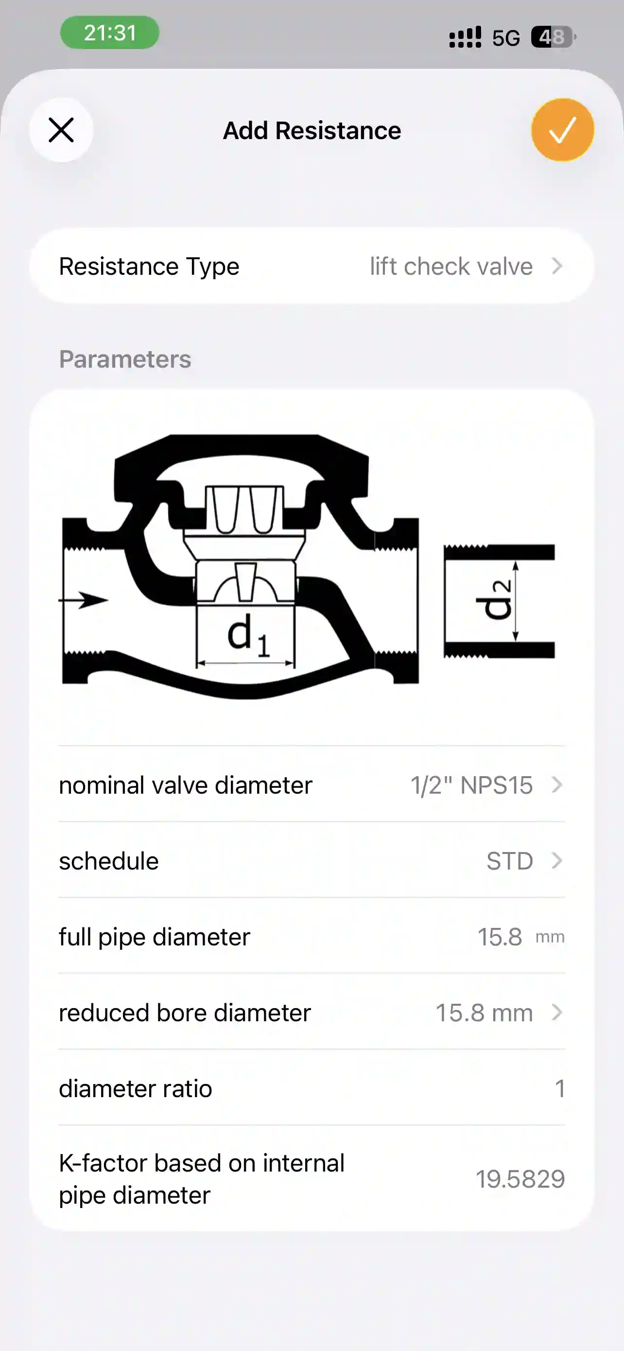 PipeQ quick engineering calculators on iPhone.