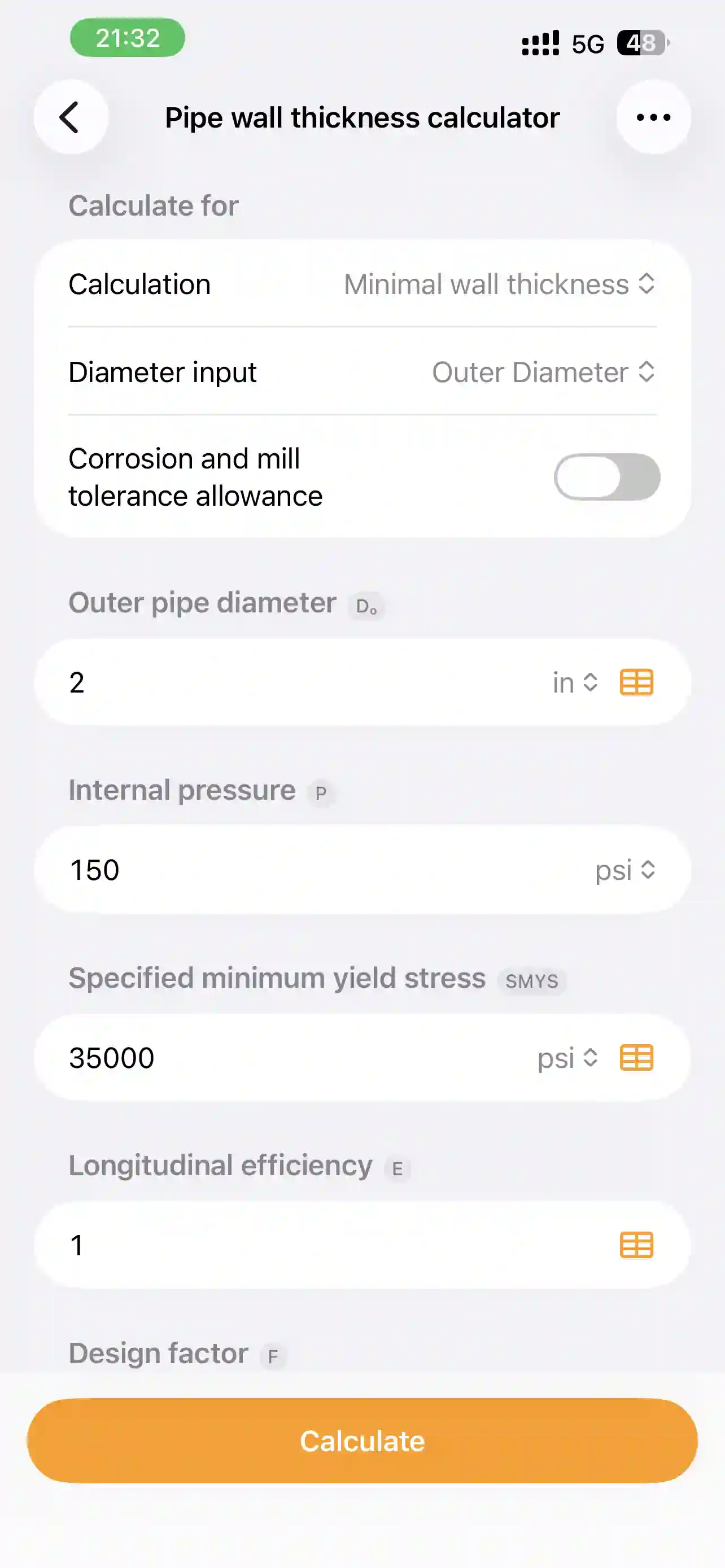 PipeQ quick engineering calculators on iPhone.
