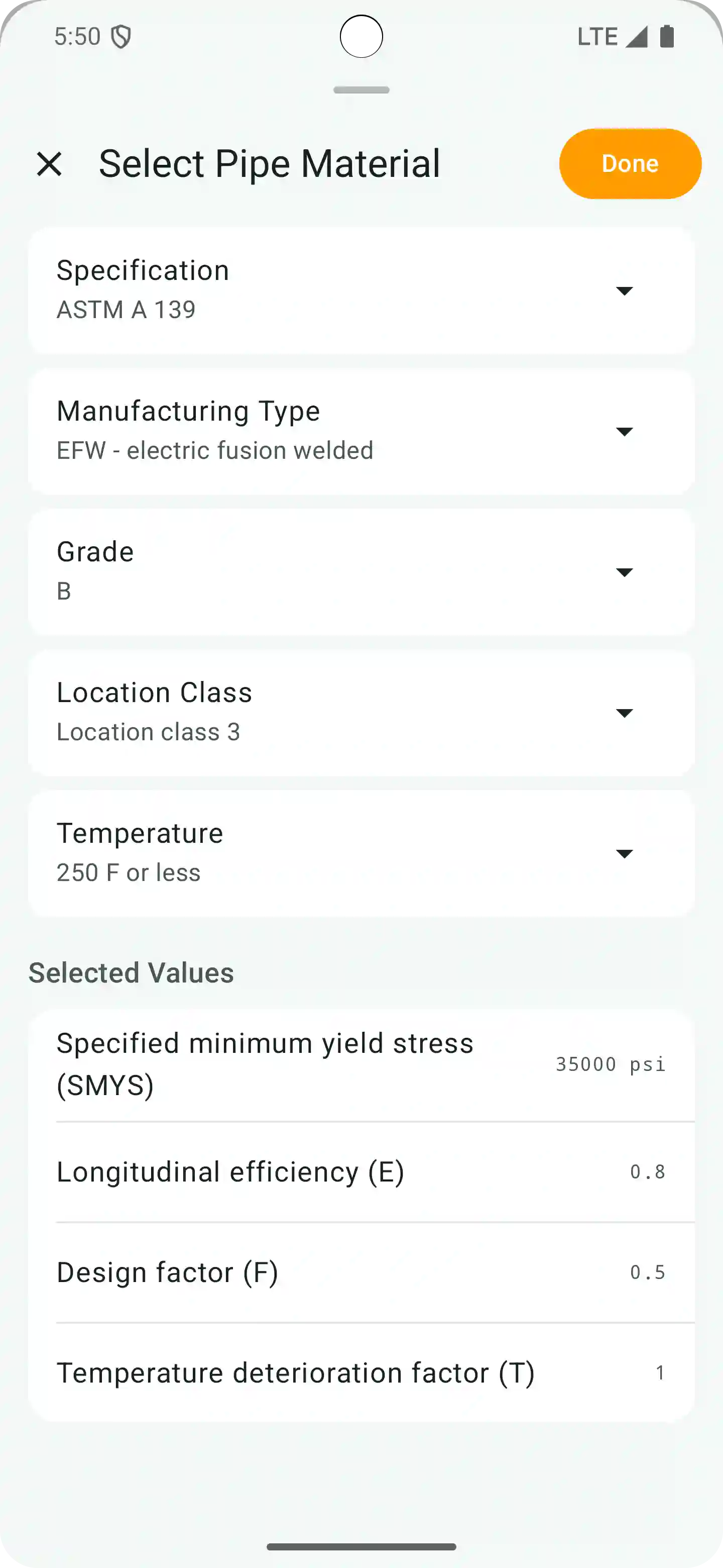 PipeQ engineering units and reference data on Android.