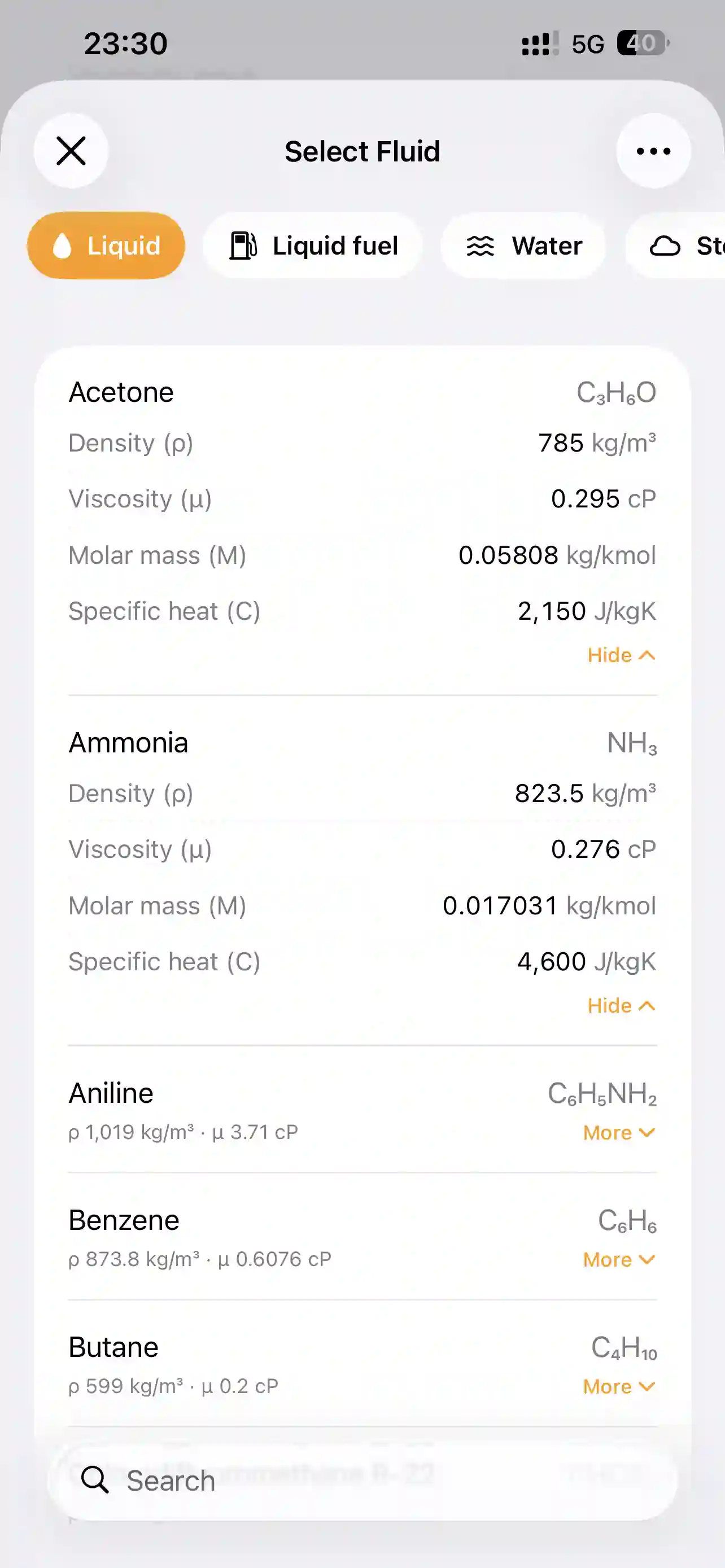 PipeQ engineering units and reference data on iPhone.