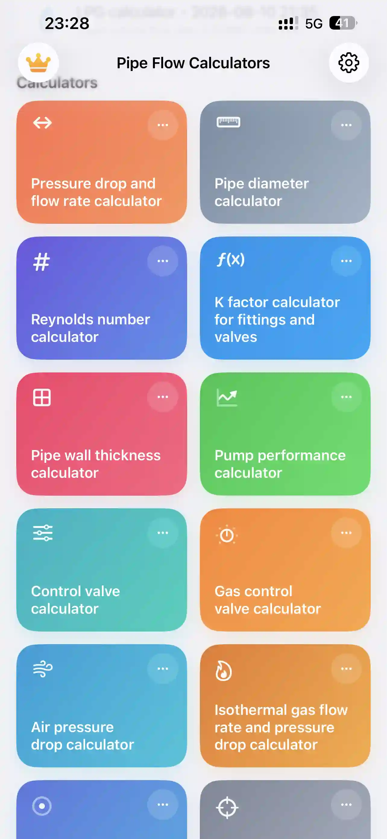 PipeQ engineering calculator interface on iPhone.